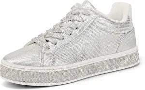 GOSERCE Women's Fashion Sneakers with Sparkly Glitter Rhinestone Sneakers Platform Tennis Shoes Trendy Cute Comfortable Casual Dressy Wedding Bridal Walking Concert Fall