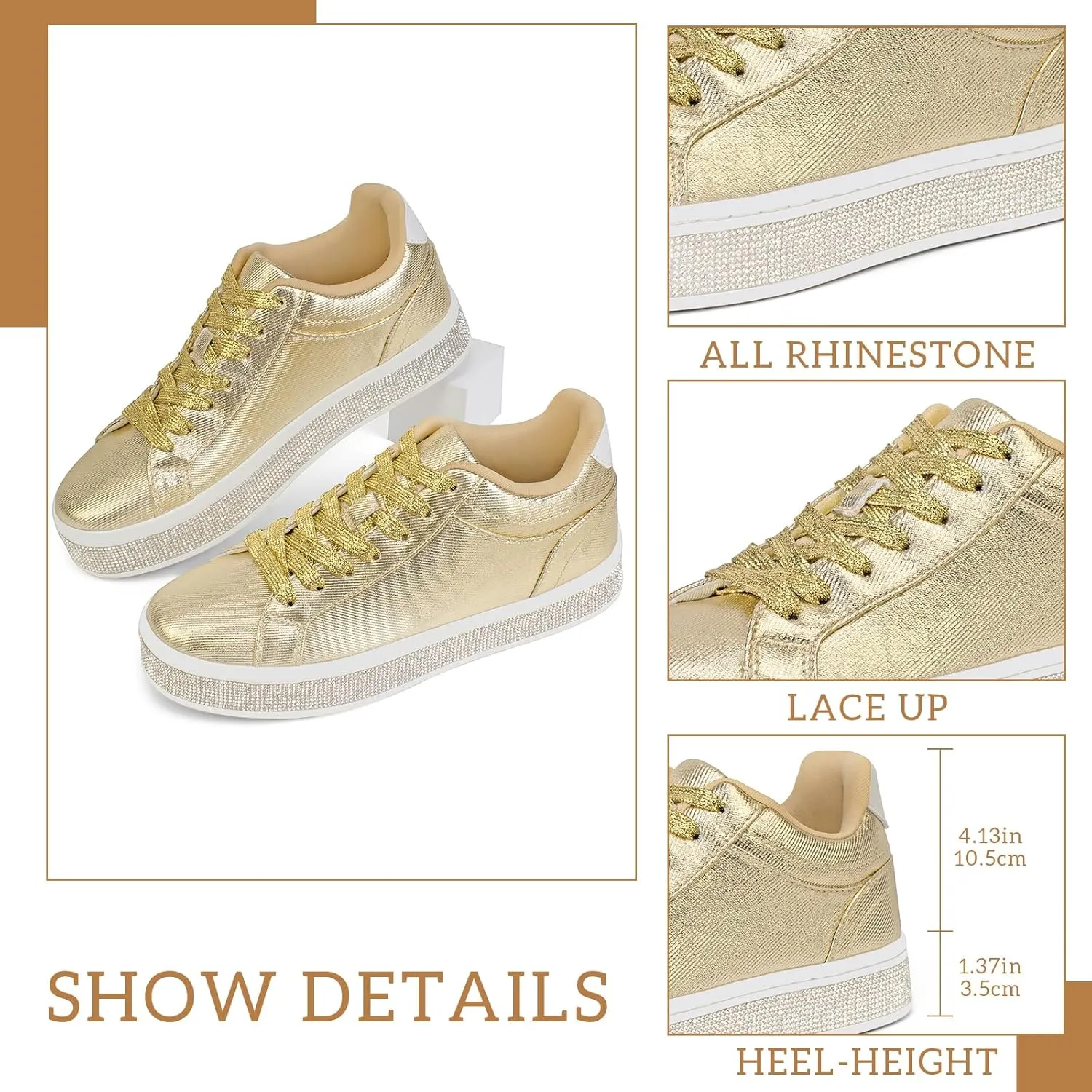 GOSERCE Women's Fashion Sneakers with Sparkly Glitter Rhinestone Sneakers Platform Tennis Shoes Trendy Cute Comfortable Casual Dressy Wedding Bridal Walking Concert Fall