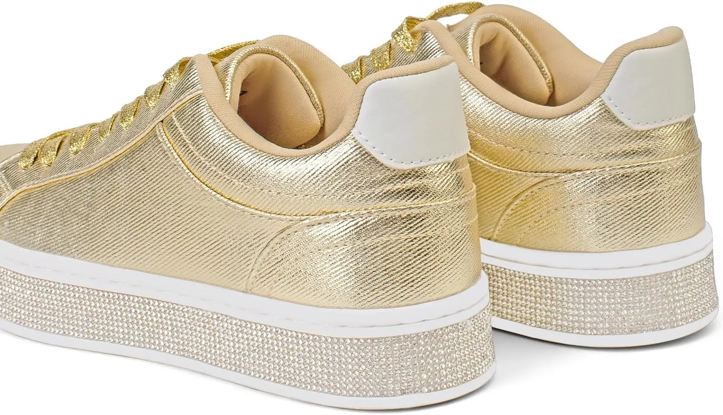 GOSERCE Women's Fashion Sneakers with Sparkly Glitter Rhinestone Sneakers Platform Tennis Shoes Trendy Cute Comfortable Casual Dressy Wedding Bridal Walking Concert Fall