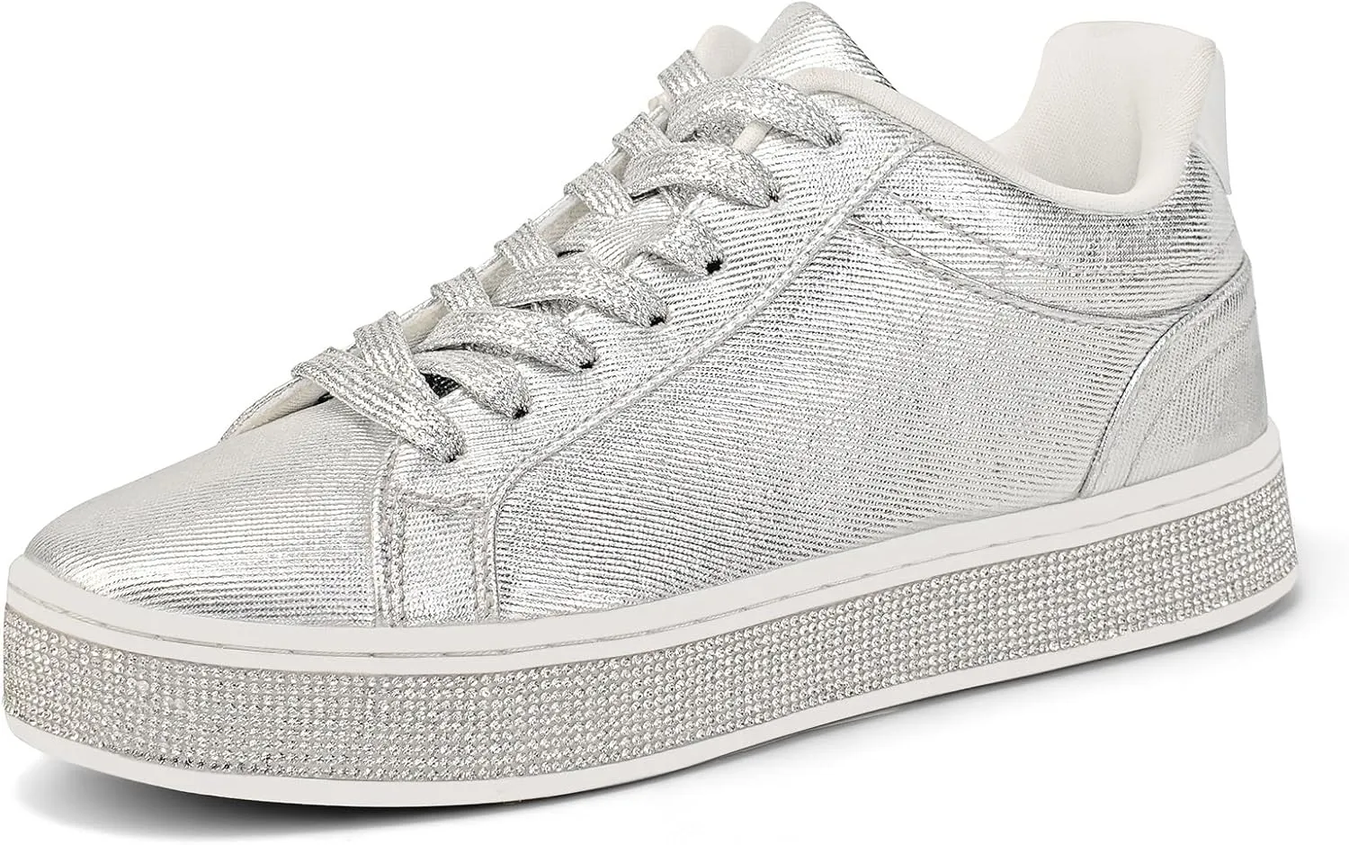 GOSERCE Women's Fashion Sneakers with Sparkly Glitter Rhinestone Sneakers Platform Tennis Shoes Trendy Cute Comfortable Casual Dressy Wedding Bridal Walking Concert Fall