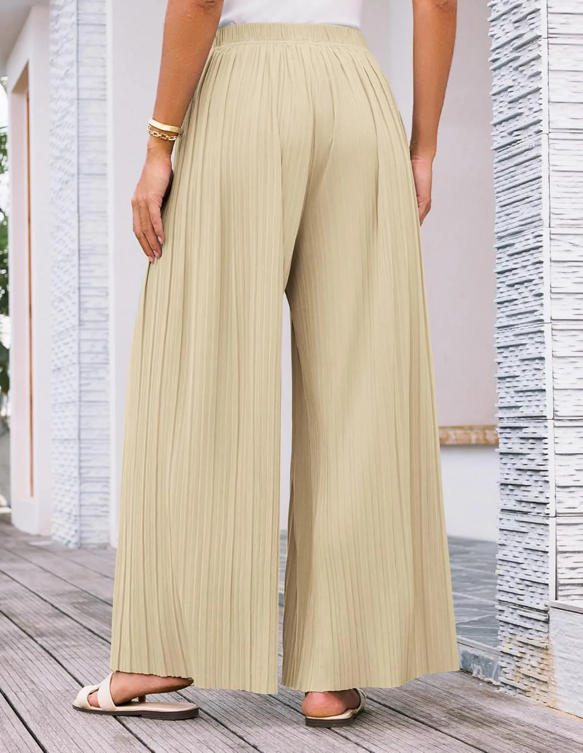 GRACE KARIN Womens Casual Wide Leg Pants Pleated High Elastic Waist Flowy Loose Beach Palazzo Pants Work Trousers Summer