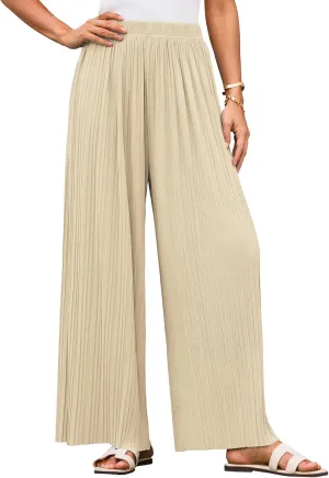GRACE KARIN Womens Casual Wide Leg Pants Pleated High Elastic Waist Flowy Loose Beach Palazzo Pants Work Trousers Summer