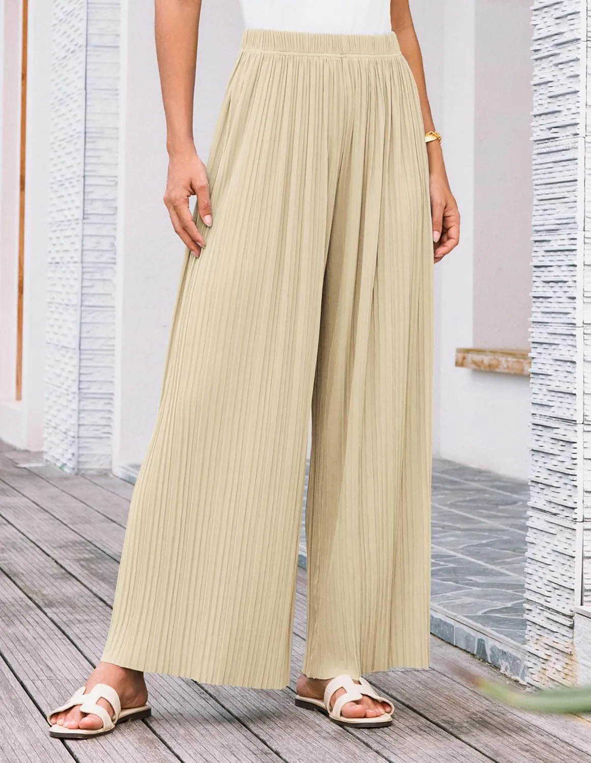 GRACE KARIN Womens Casual Wide Leg Pants Pleated High Elastic Waist Flowy Loose Beach Palazzo Pants Work Trousers Summer