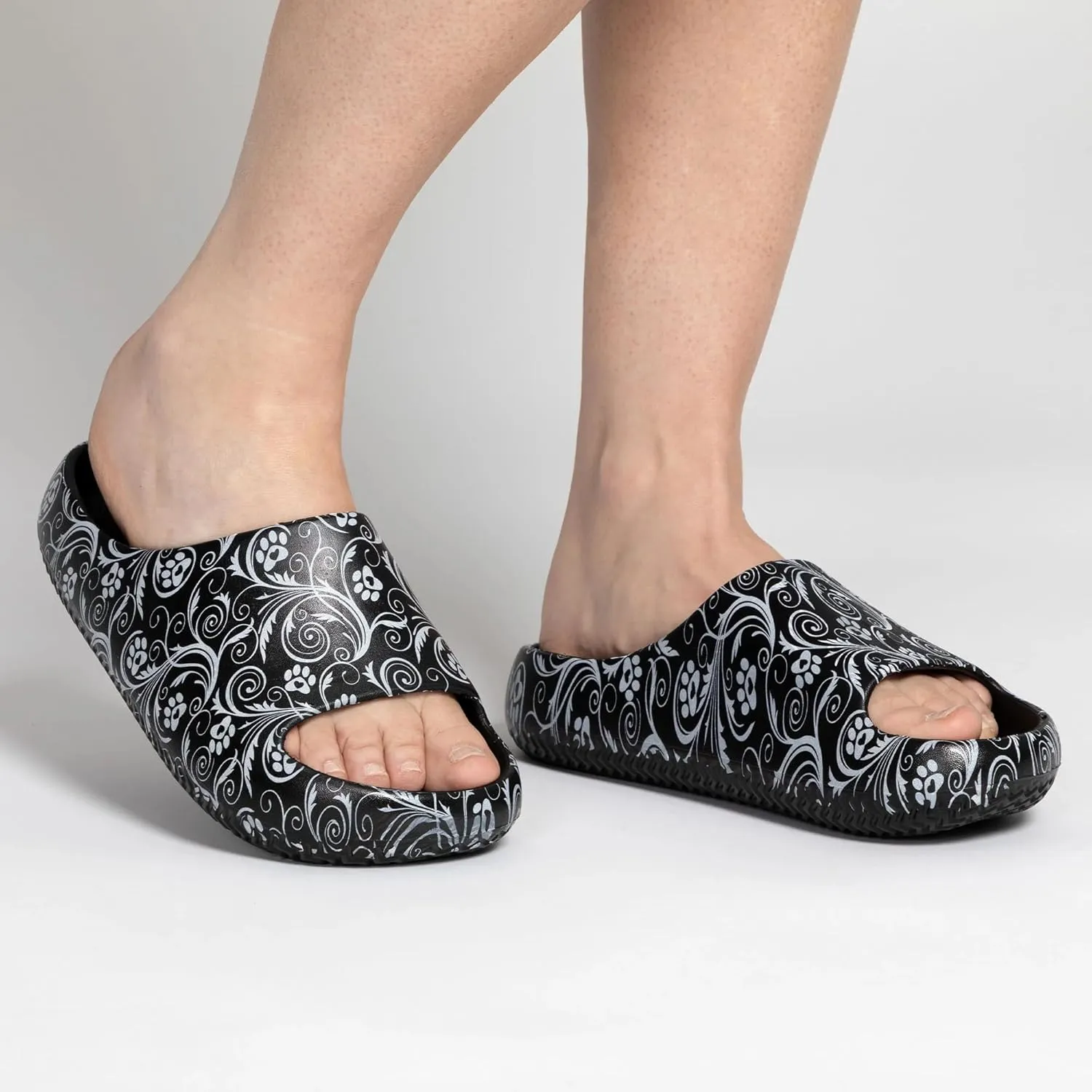 GreaterGood Paw Print Pillow Slides Lightweight EVA Slip On Sandals Cushioned Sole Quick Dry Animal Lover Shoes for Women