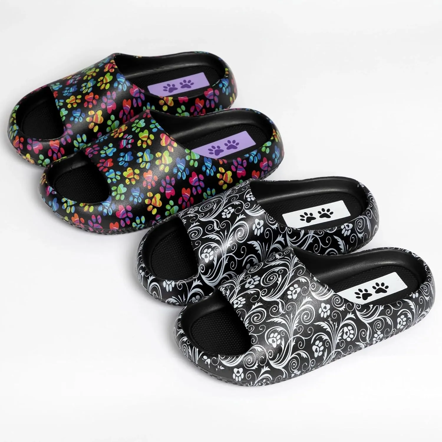 GreaterGood Paw Print Pillow Slides Lightweight EVA Slip On Sandals Cushioned Sole Quick Dry Animal Lover Shoes for Women