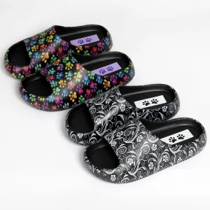 GreaterGood Paw Print Pillow Slides Lightweight EVA Slip On Sandals Cushioned Sole Quick Dry Animal Lover Shoes for Women
