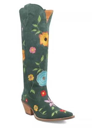 Green Flower Power Suede Embroidered Western Boots - Dingo