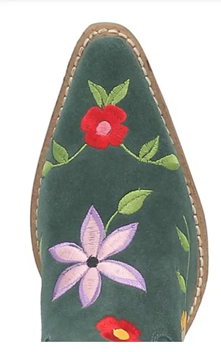 Green Flower Power Suede Embroidered Western Boots - Dingo
