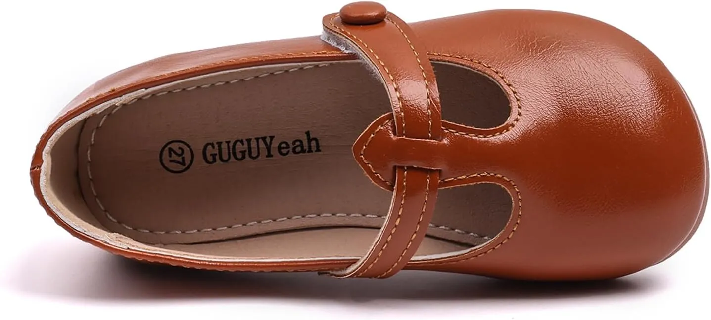 GUGUYeah Toddler Girl Mary Jane Dress Shoes,PU Leather T-Strap Princess Ballerina Flats for Wedding Party School (Toddler/Little Kid)