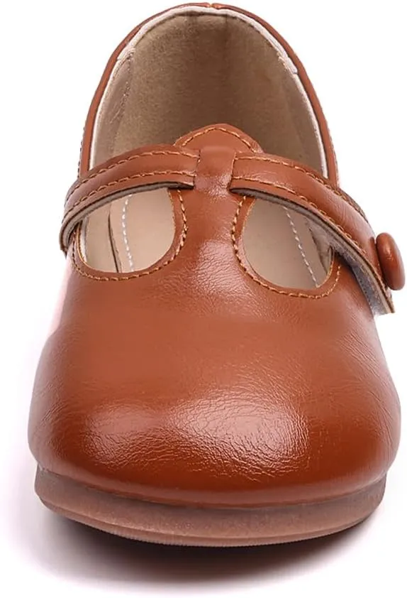 GUGUYeah Toddler Girl Mary Jane Dress Shoes,PU Leather T-Strap Princess Ballerina Flats for Wedding Party School (Toddler/Little Kid)