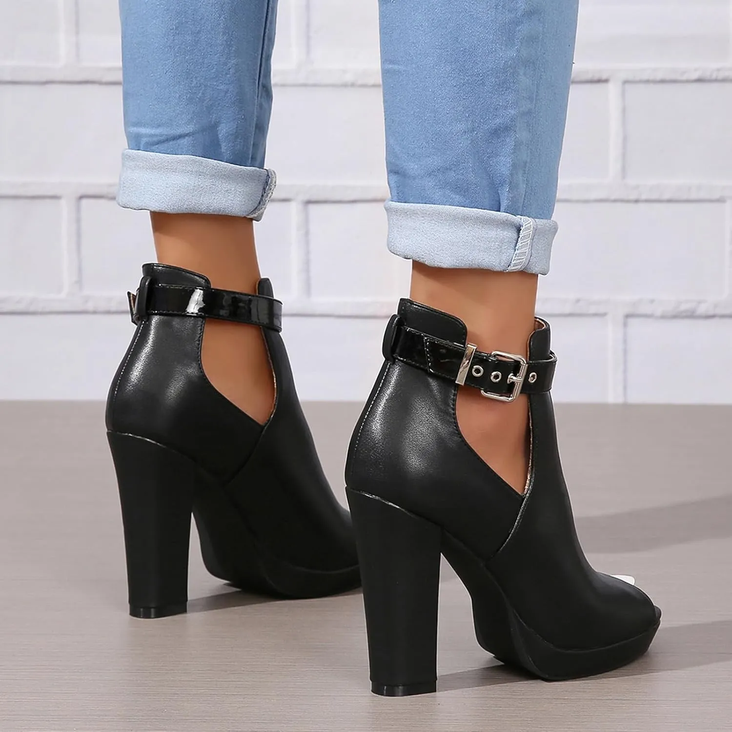 GUNIYIFS Women's Peep Toe Stacked High Heels Sandals Ankle Strap Buckle Heeled Booties Dress Shoes Summer Night Club Prom