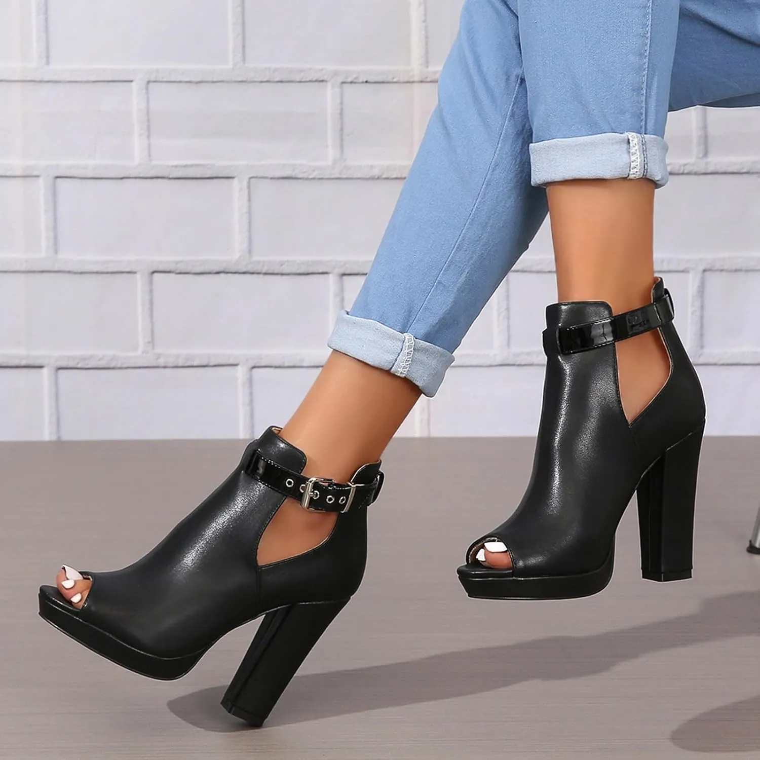 GUNIYIFS Women's Peep Toe Stacked High Heels Sandals Ankle Strap Buckle Heeled Booties Dress Shoes Summer Night Club Prom