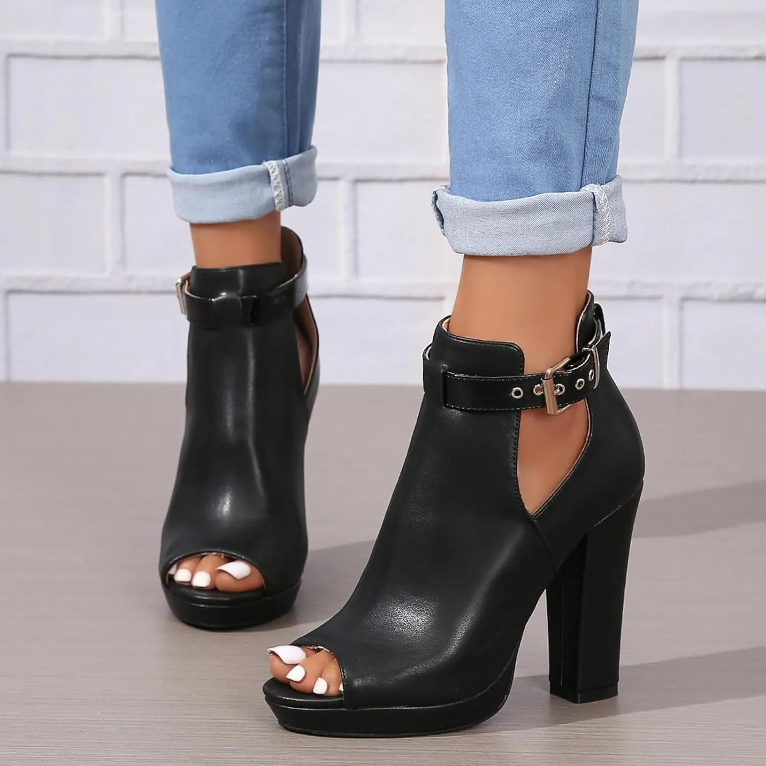 GUNIYIFS Women's Peep Toe Stacked High Heels Sandals Ankle Strap Buckle Heeled Booties Dress Shoes Summer Night Club Prom