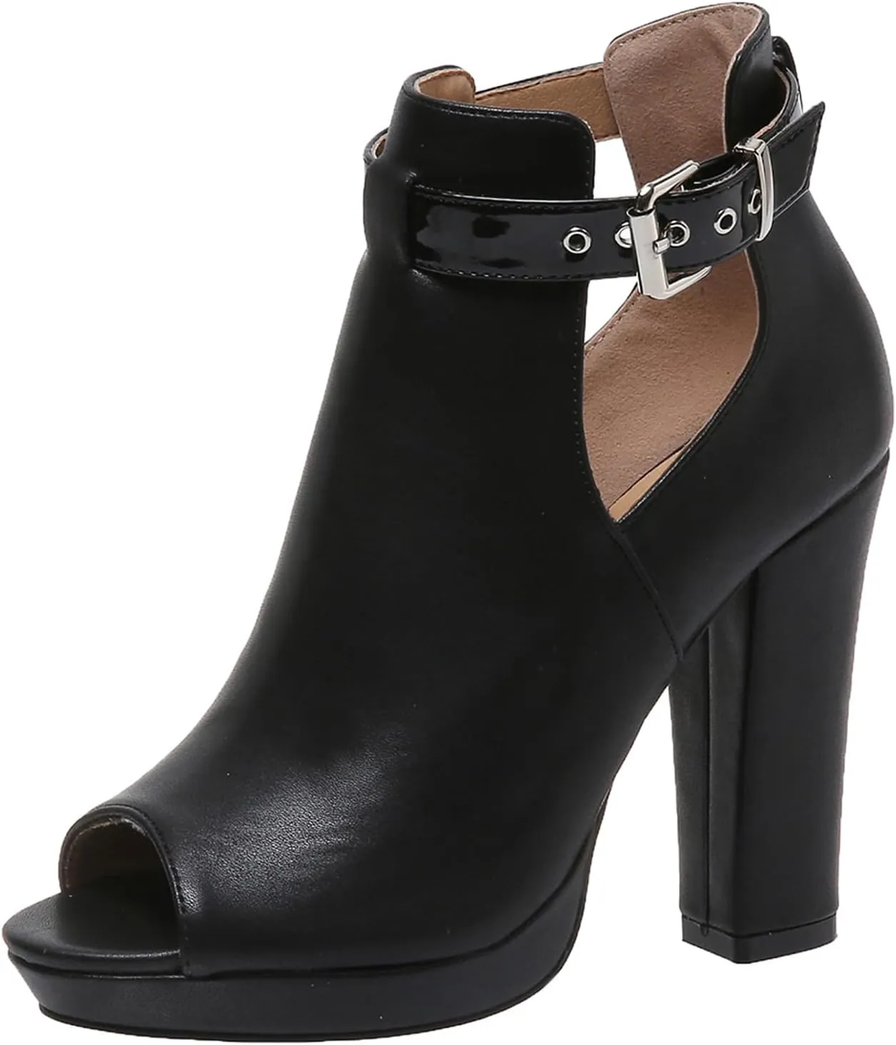 GUNIYIFS Women's Peep Toe Stacked High Heels Sandals Ankle Strap Buckle Heeled Booties Dress Shoes Summer Night Club Prom
