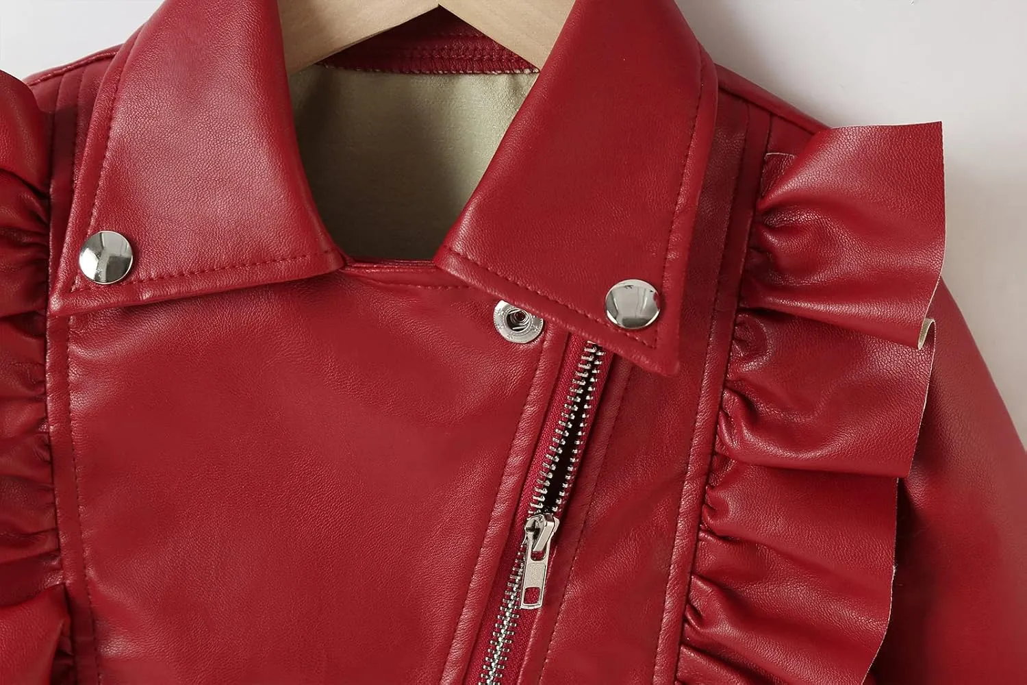 Happy Cherry Baby Girl Faux Leather Motorcycle Jacket Cute Ruffle Spring Fall PU Coat 1-5 Years