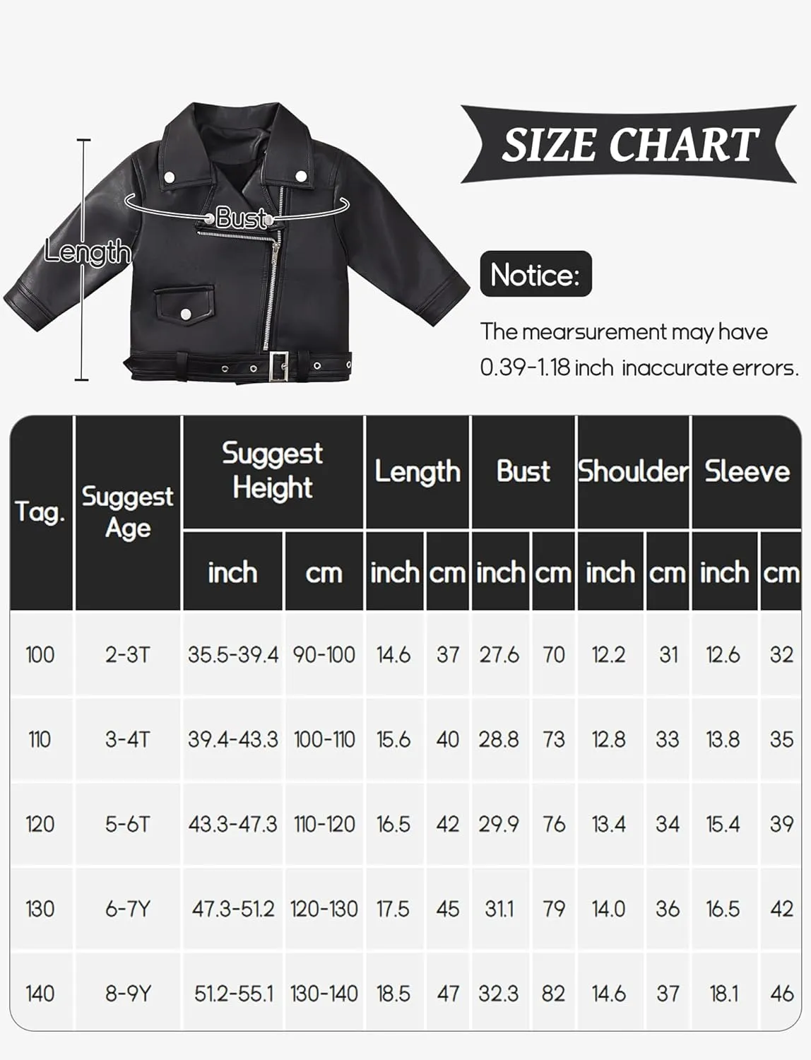 Happy Cherry Baby Girl Faux Leather Motorcycle Jacket Cute Ruffle Spring Fall PU Coat 1-5 Years