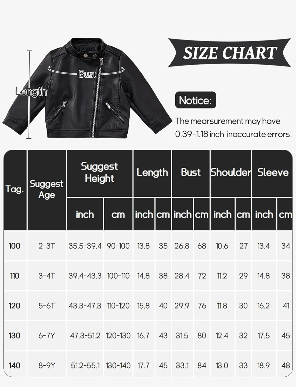 Happy Cherry Baby Girl Faux Leather Motorcycle Jacket Cute Ruffle Spring Fall PU Coat 1-5 Years