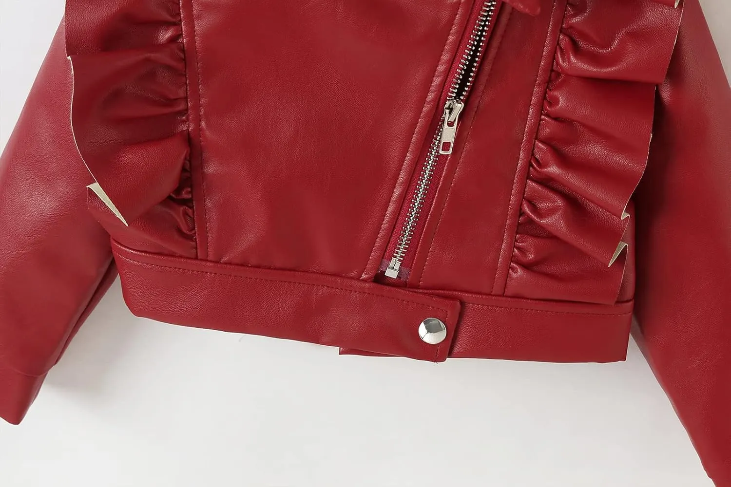 Happy Cherry Baby Girl Faux Leather Motorcycle Jacket Cute Ruffle Spring Fall PU Coat 1-5 Years