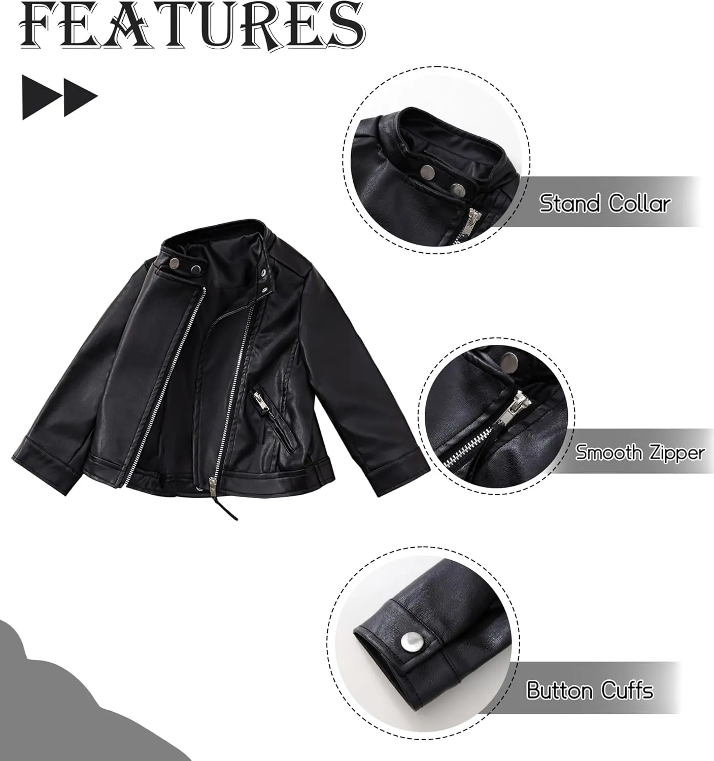 Happy Cherry Baby Girl Faux Leather Motorcycle Jacket Cute Ruffle Spring Fall PU Coat 1-5 Years