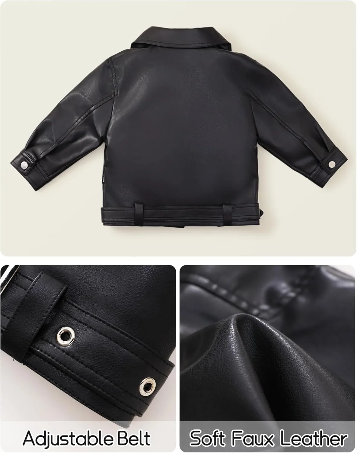 Happy Cherry Baby Girl Faux Leather Motorcycle Jacket Cute Ruffle Spring Fall PU Coat 1-5 Years