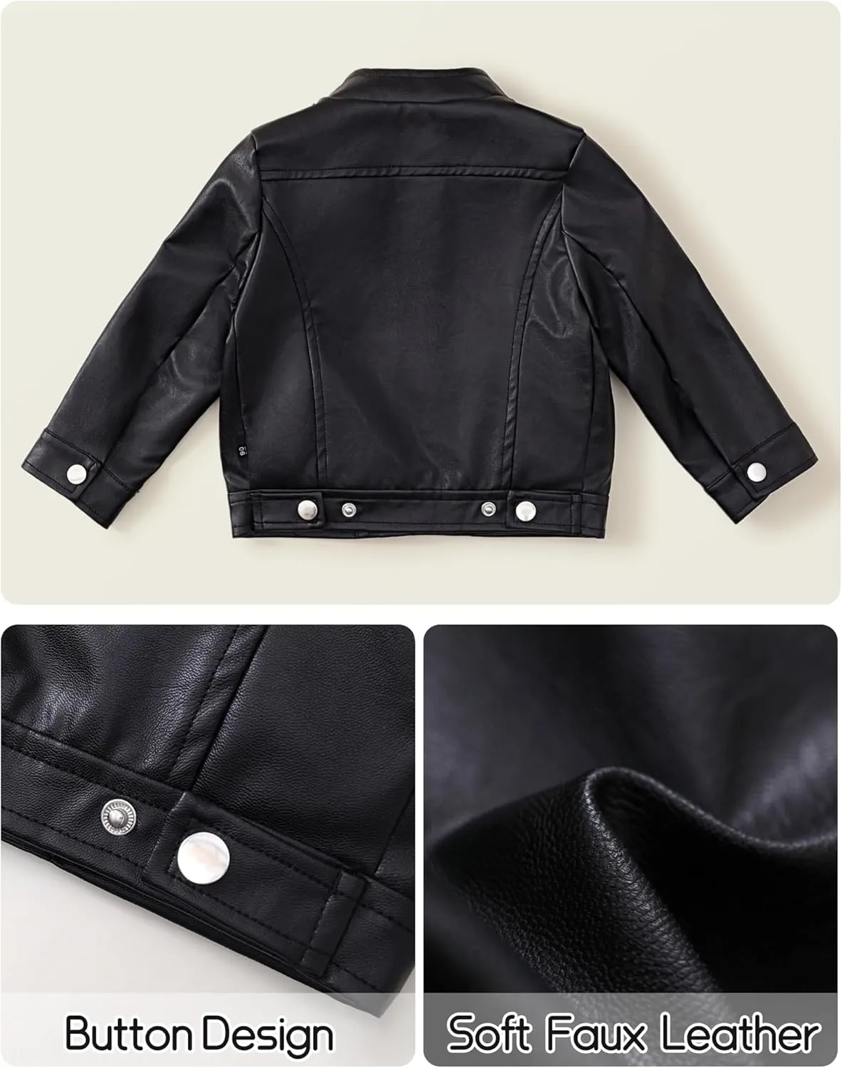 Happy Cherry Baby Girl Faux Leather Motorcycle Jacket Cute Ruffle Spring Fall PU Coat 1-5 Years