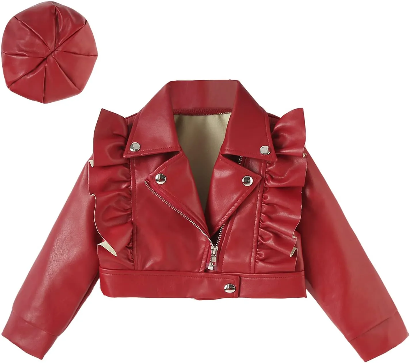 Happy Cherry Baby Girl Faux Leather Motorcycle Jacket Cute Ruffle Spring Fall PU Coat 1-5 Years