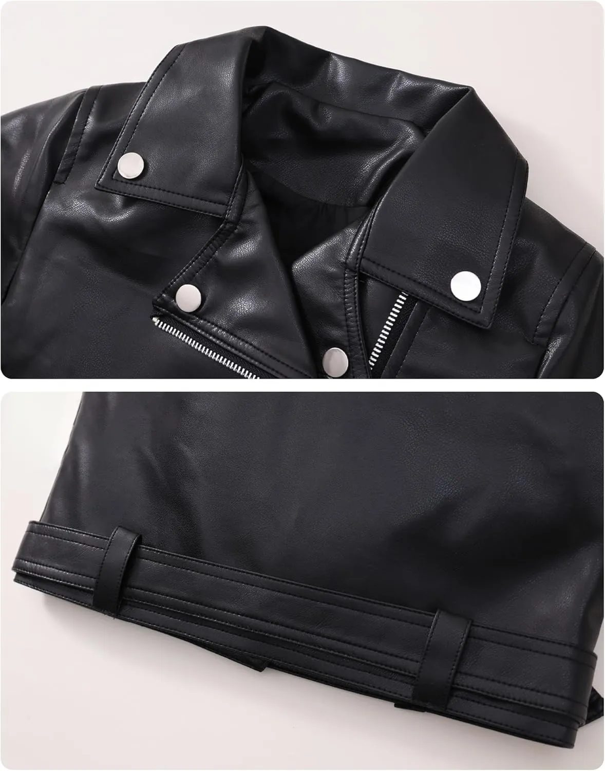 Happy Cherry Baby Girl Faux Leather Motorcycle Jacket Cute Ruffle Spring Fall PU Coat 1-5 Years