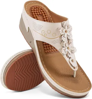 HARENCE Wedge Sandals for Women Dressy: Comfortable Cushion Footbed Walking Platform Shoes Summer Casual Womens Flip Flops