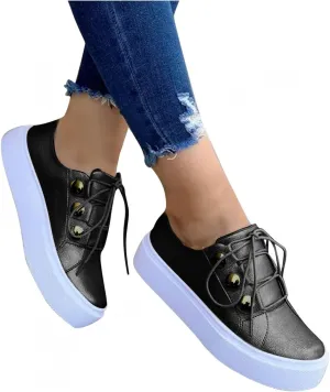 Hbeylia Platform Fashion Sneakers For Women Casual Leather Lace Up Chunky Bottom High Heels Slip On Flats Walking Shoes Low Top Play Sneakers Running Sport Shoes For Girls