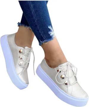 Hbeylia Platform Fashion Sneakers For Women Casual Leather Lace Up Chunky Bottom High Heels Slip On Flats Walking Shoes Low Top Play Sneakers Running Sport Shoes For Girls