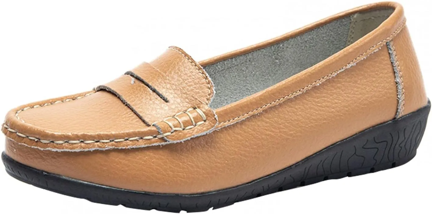 Hbeylia Women's Red Leather Slip On Loafers Fashion Casual Walking Shoes