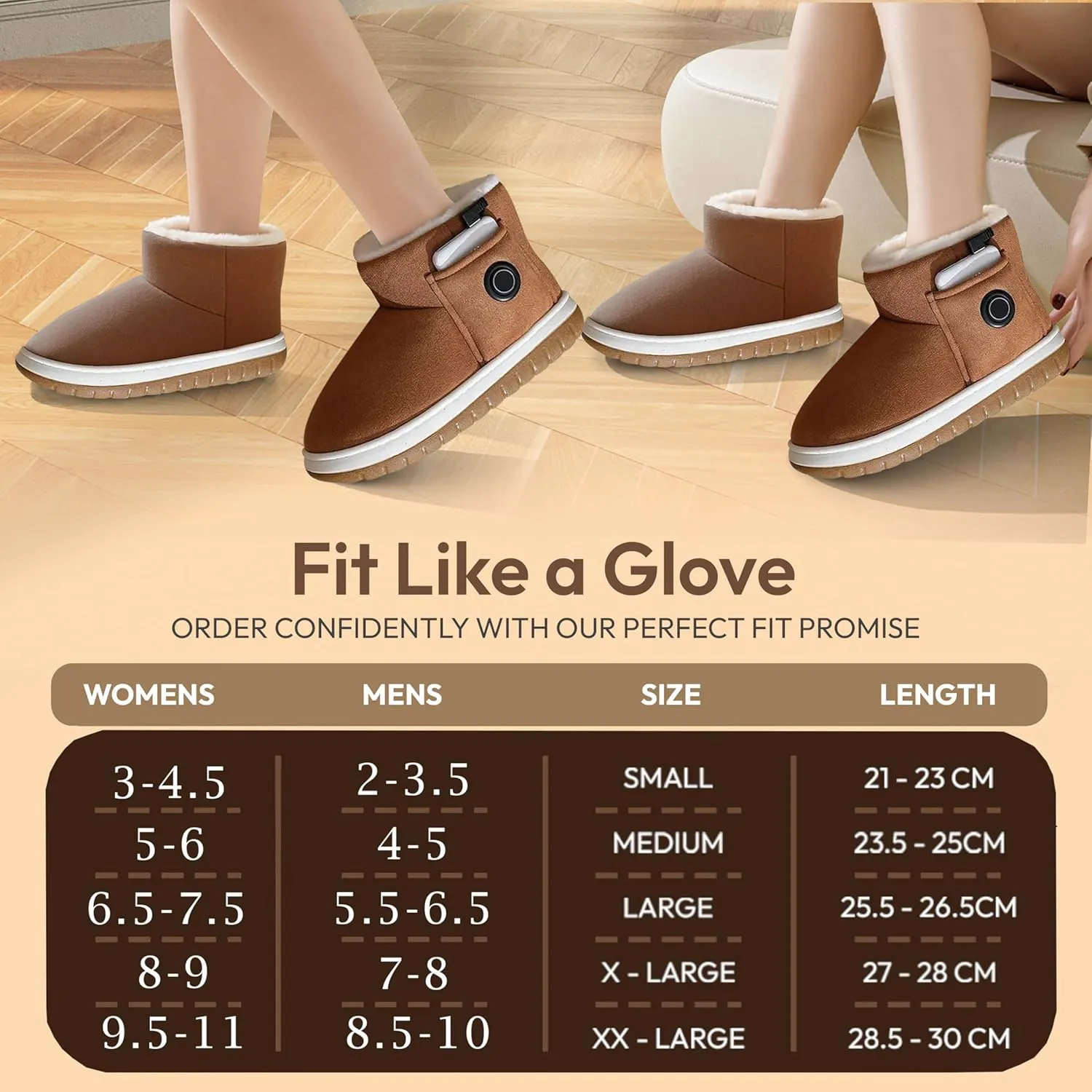 Heated Slippers for Women, Snow Resistant Foot Warmer Shoes For Women, Heated Boots, 3 Temperature Settings, Rechargeable 5000mAh Batteries, Heated Booties for Everyday Wear, Beige