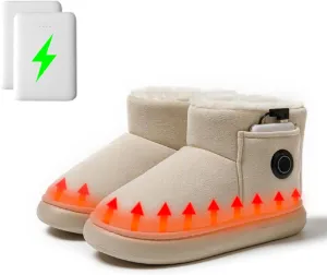 Heated Slippers for Women, Snow Resistant Foot Warmer Shoes For Women, Heated Boots, 3 Temperature Settings, Rechargeable 5000mAh Batteries, Heated Booties for Everyday Wear, Beige