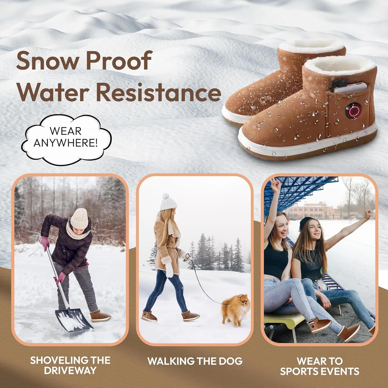 Heated Slippers for Women, Snow Resistant Foot Warmer Shoes For Women, Heated Boots, 3 Temperature Settings, Rechargeable 5000mAh Batteries, Heated Booties for Everyday Wear, Beige