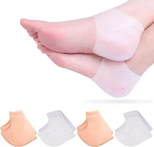 Heel Protectors Silicone, 4 Pairs Gel Heel Pads Cushion for Blister Prevention Achilles Tendinitis, Heal Dry Cracked Heels Plantar Fasciitis Inserts, Breathable Heel Cups for Heel Pain, Men and Women