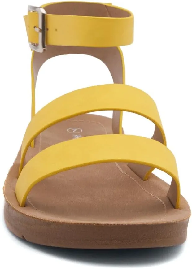 Herstyle Needed Me Women's Flat Sandals, Open Toe Two Bands with Ankle Strap and Buckle, Lightweight Sandals with Cushioned Footbed for Summer Walking and Daily Wear