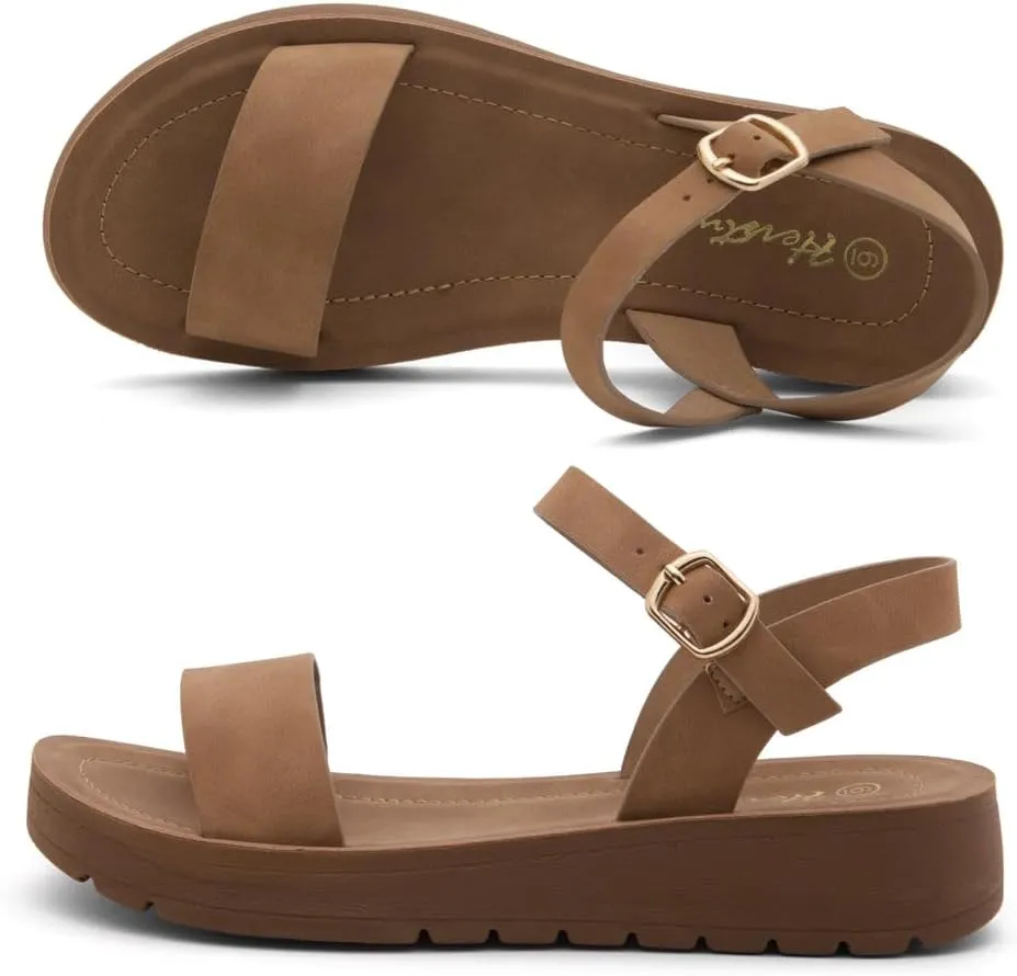 Herstyle Women’s Flat Sandals – One Band Ankle Strap Dressy Casual Sandals with Cushioned Footbed | Comfortable Open Toe Walking Shoes for Summer & Daily Wear