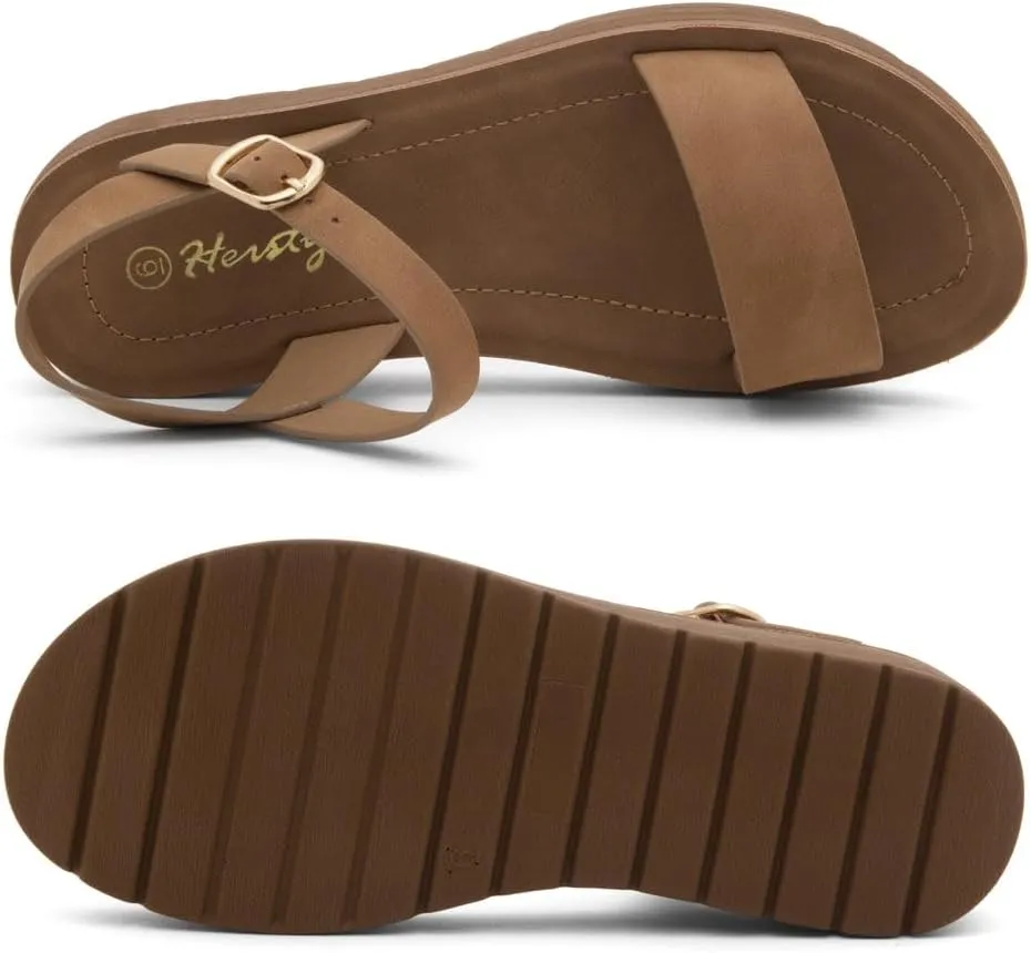 Herstyle Women’s Flat Sandals – One Band Ankle Strap Dressy Casual Sandals with Cushioned Footbed | Comfortable Open Toe Walking Shoes for Summer & Daily Wear