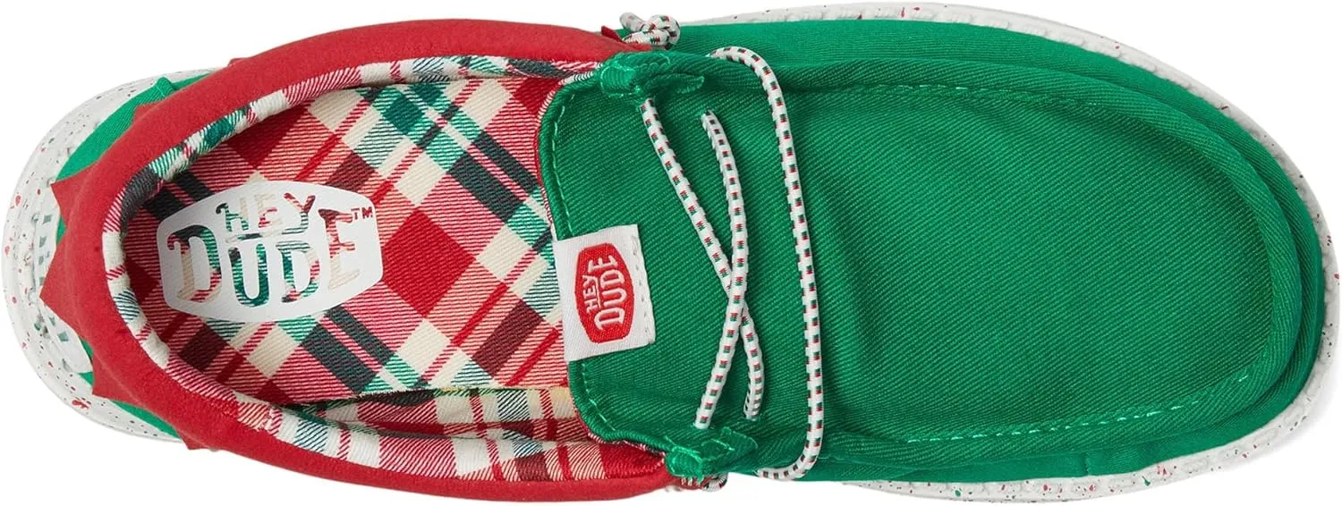 Hey Dude Kids Wally Holiday Elf (Little Kid/Big Kid) - Loafers for Kids - Canvas Upper - Cotton Lining