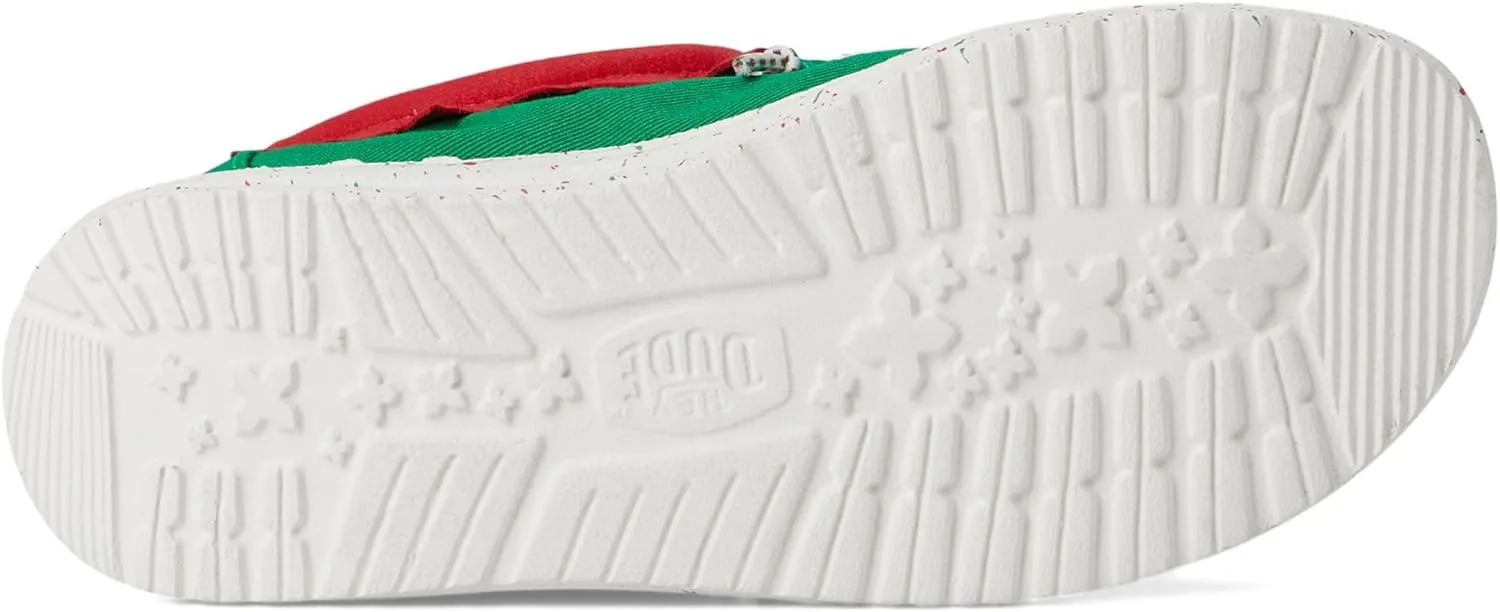 Hey Dude Kids Wally Holiday Elf (Little Kid/Big Kid) - Loafers for Kids - Canvas Upper - Cotton Lining
