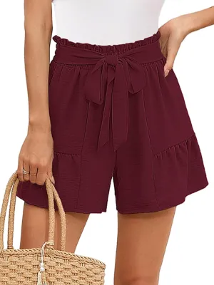Heymoments Women's Wide Leg Shorts Lightweight High Waisted Adjustable Tie Knot Loose Summer Cute Trousers