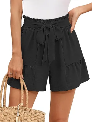 Heymoments Women's Wide Leg Shorts Lightweight High Waisted Adjustable Tie Knot Loose Summer Cute Trousers