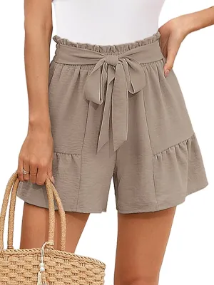Heymoments Women's Wide Leg Shorts Lightweight High Waisted Adjustable Tie Knot Loose Summer Cute Trousers