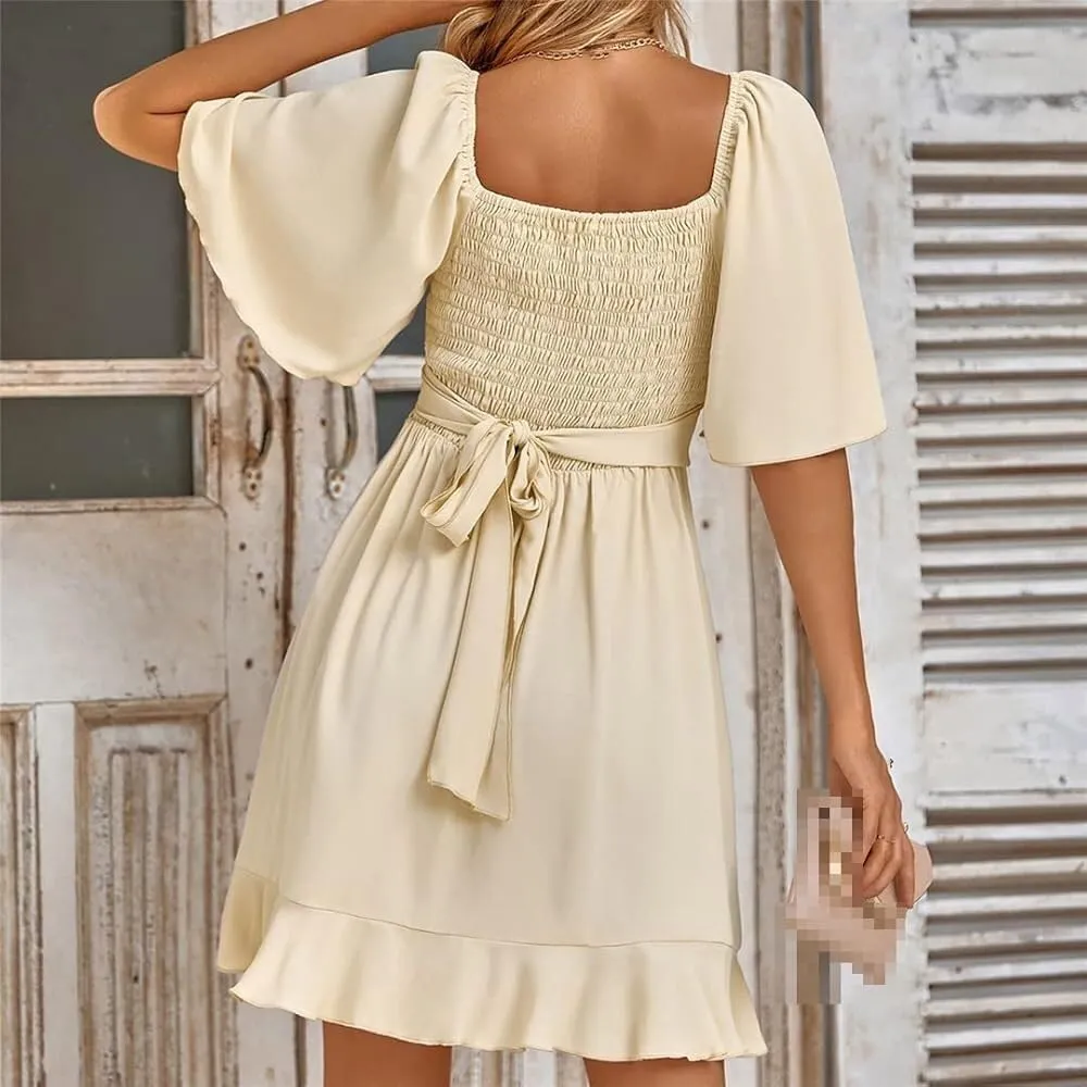 High Waist Party Dresses for Women Fashionable Short Sleeve V Neck Cocktail Dress