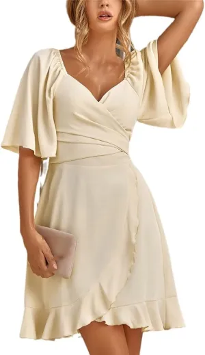 High Waist Party Dresses for Women Fashionable Short Sleeve V Neck Cocktail Dress