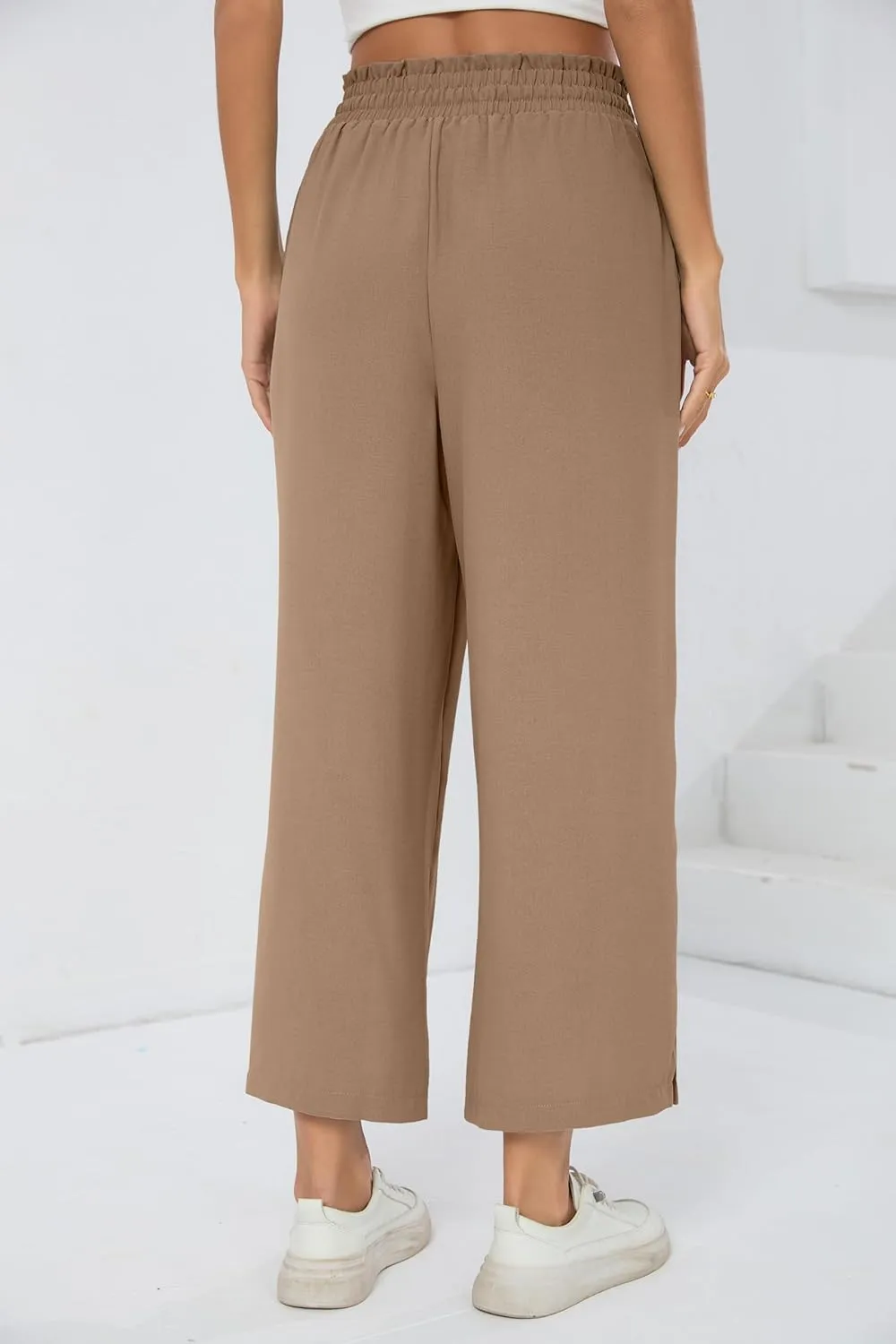 HIYIYEZI Womens Wide Leg Lounge Pants High Waisted Drawstring Casual Loose Palazzo Trousers with Pockets