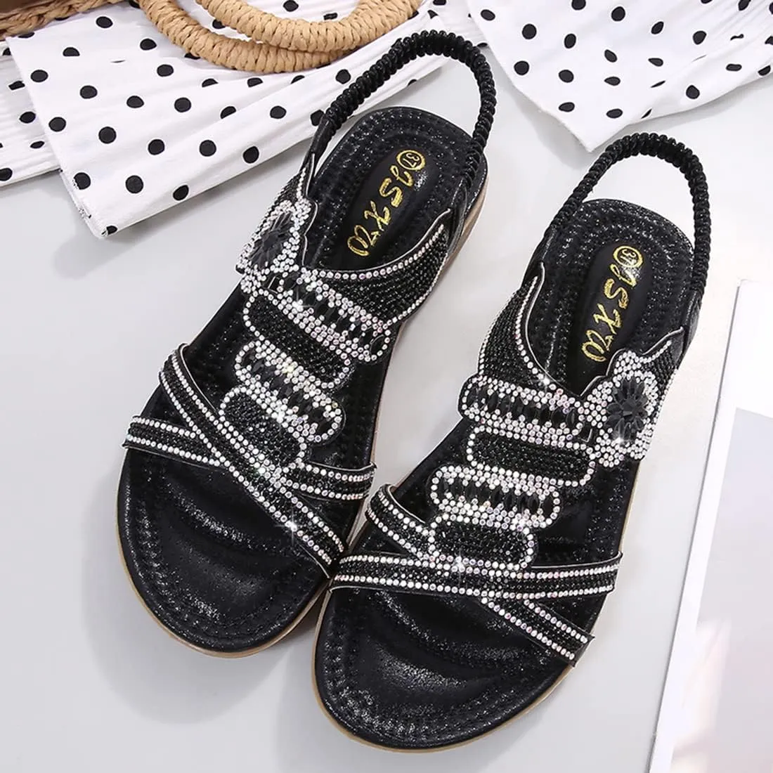 HNGHOU Women's Summer Sandals Casual Comfortable Beach Bohemian Flat Sandal Shoes