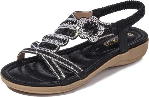 HNGHOU Women's Summer Sandals Casual Comfortable Beach Bohemian Flat Sandal Shoes