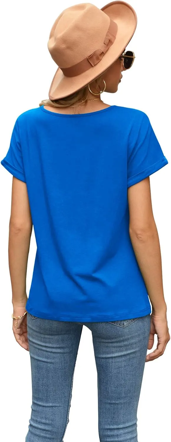 Iandroiy Women's Comfy Casual Summer Tops Short Sleeve V Neck Blouses T Shirts Twist Knot Tees