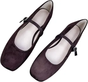 INEELUYI Women's Mary Janes Flats Square Toe Adjustable Buckle Vintage Style Dress Flats Shoes Ballerina Flat Shoes